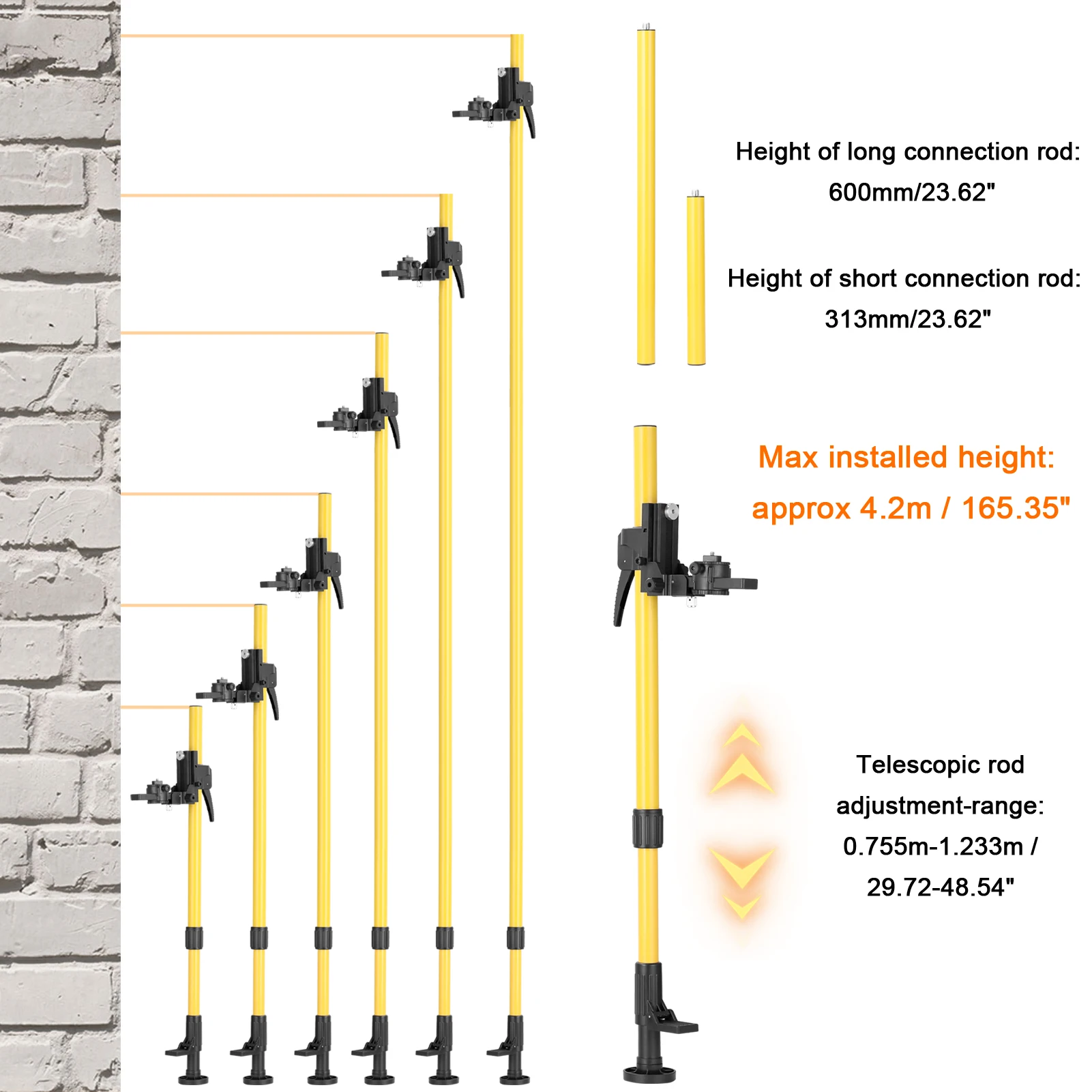 Height Adjustable Line Leveler Stand Bar Telescopic Pole Bracket 1/4'' Thread Lift Extend Holder for Laser Level Rod Max 4.2m/4m laser level,laser level bracket