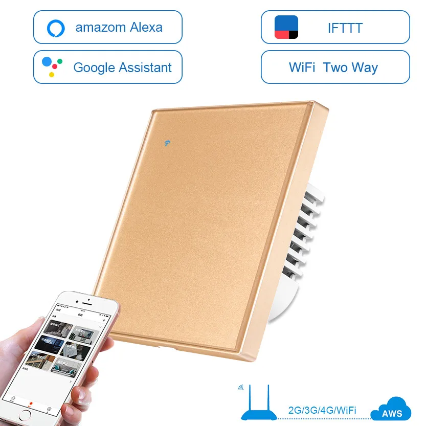 Gold ЕС Великобритания 2 банды 1 2 способ настенный Wi-Fi адаптер беспроводной пульт дистанционного управления ламповое реле приложение сенсорное управление Wifi умный переключатель работа с Alexa - Цвет: Gold
