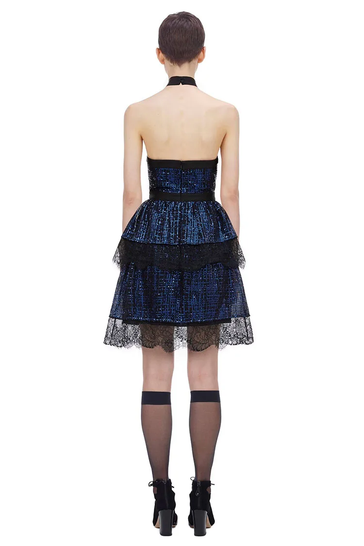 Elegant Bow Halter Sequined Mini Party Dress Summer Womens Sexy Off Shoulder Backless Slim Self Portrait Dresses