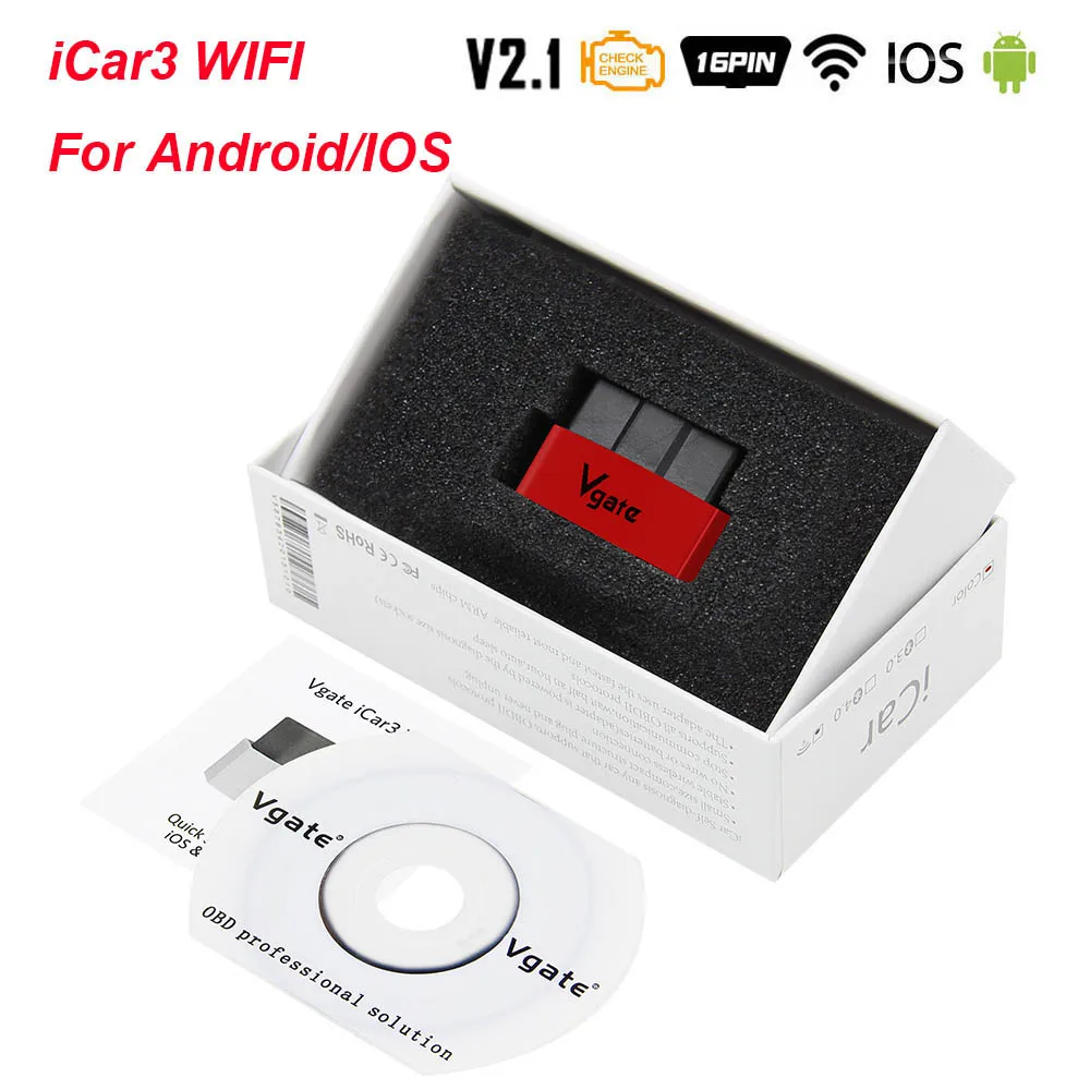 Vgate iCar3 ELM327 V2.1 ELM 327 iCar 3 V2.1 OBD2 Bluetooth wifi сканер ODB2 для Android/IOS OBD 2 OBD2 автомобильный диагностический инструмент - Цвет: WIFI Red