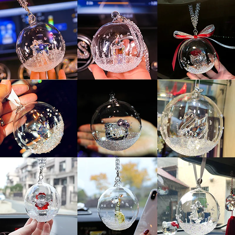 Multi Crystal Ball Car Fashion Pendant Interior Rhinestone Bling Rear View Mirror Ornament Hanging Dangle Charm Christmas Gift | Украшения