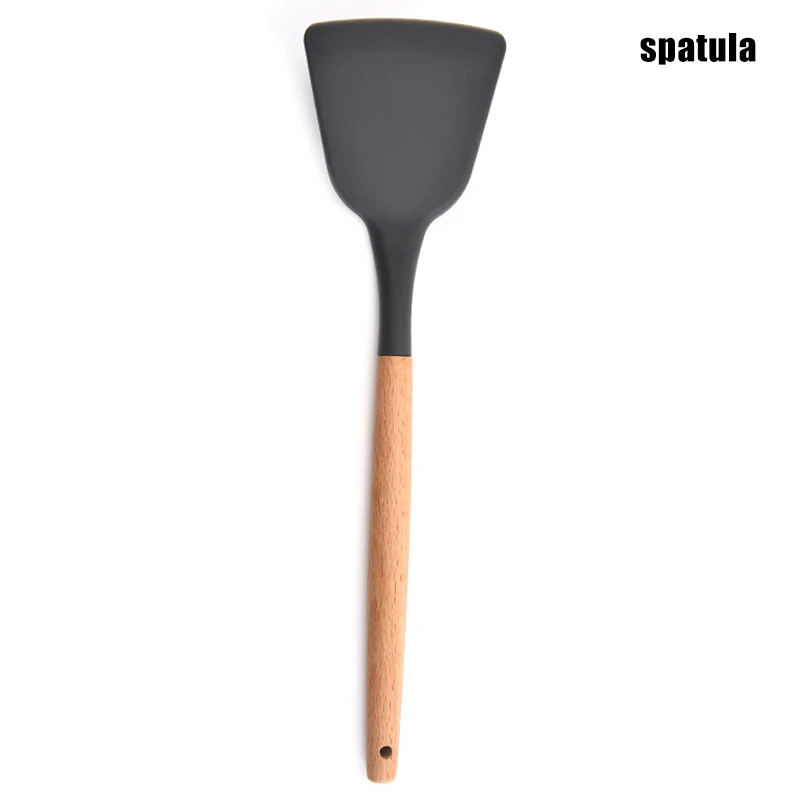 spatula Силиконовые кухонные принадлежности набор антипригарная кухонная лопатка Ложка деревянная ручка инструмент для приготовления пищи шпатель гаджеты для кухни посуда набор ту - Цвет: spatula