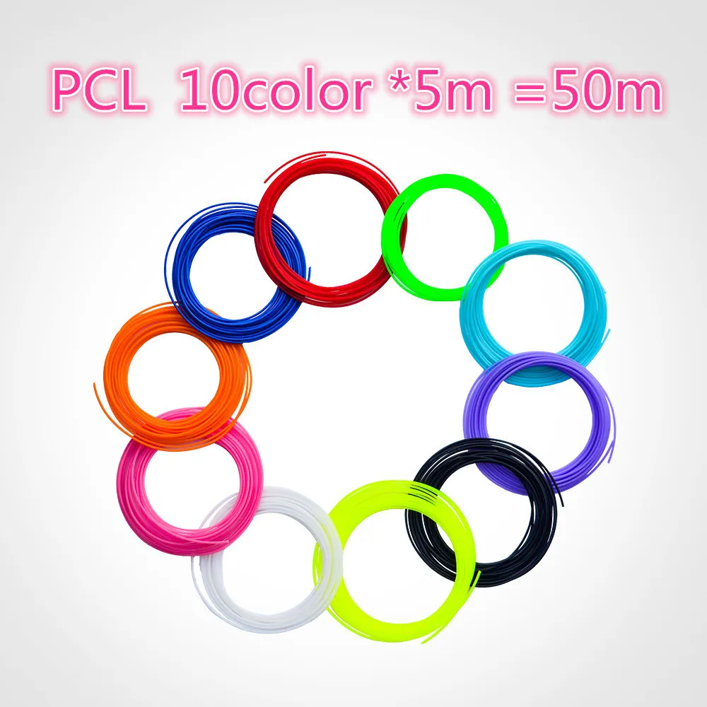 Низкая температура плавления PCL 3D нить Ручки 1,75 мм 10 цветов 5 м 3D нить детей рисунок гаджет нить из ПКЛ для SL-300 3D ручки - Цвет: PCL 50m 10color