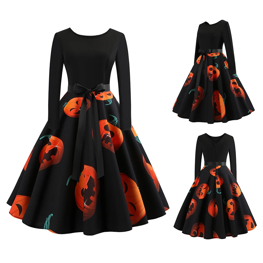 Модное платье с принтом женские вечерние платья длинными рукавами и круглым