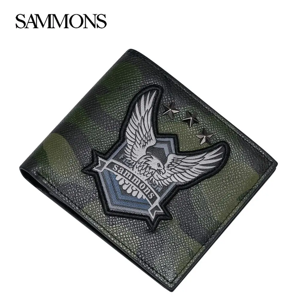 SAMMONS Brand Male Genuine Leather Short Purse Fashion Cowhide Printing Camouflage Military Eagle Men's Wallets | Багаж и сумки