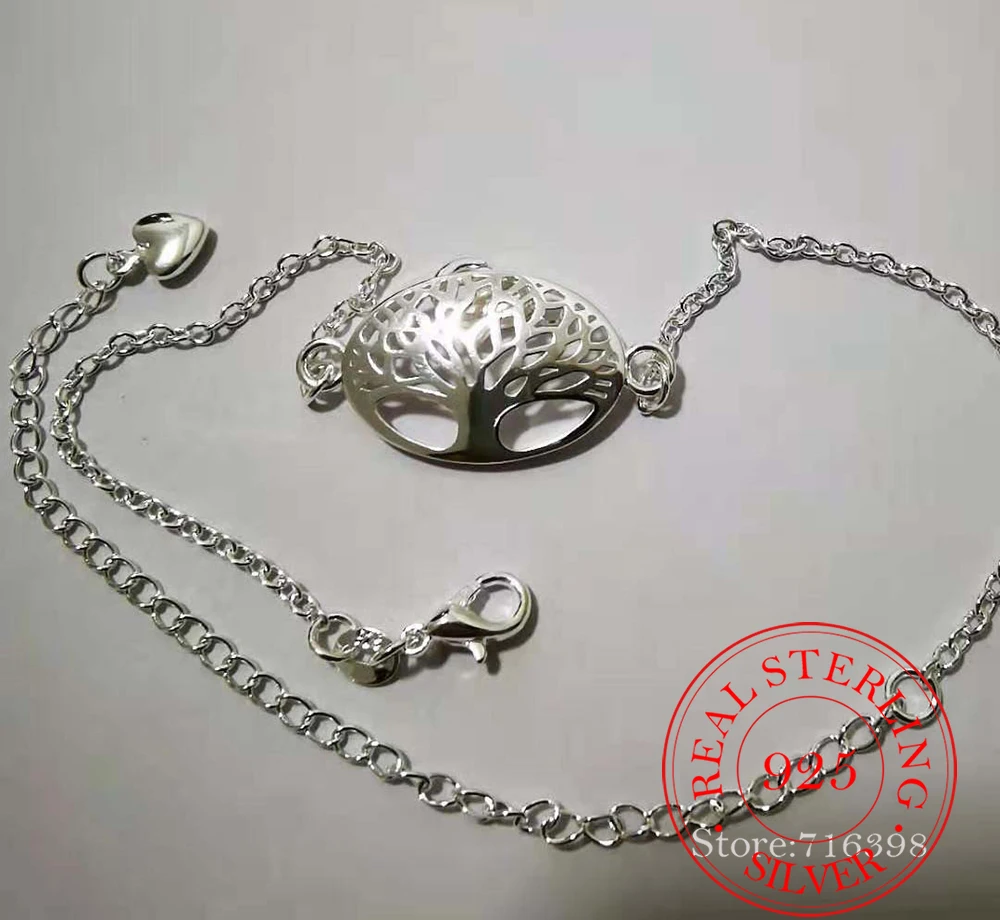 925 Sterling Silver Tree of Life Anklets for Women Personalized Bracelets&Bangle Birthday Gift pulseras mujer moda