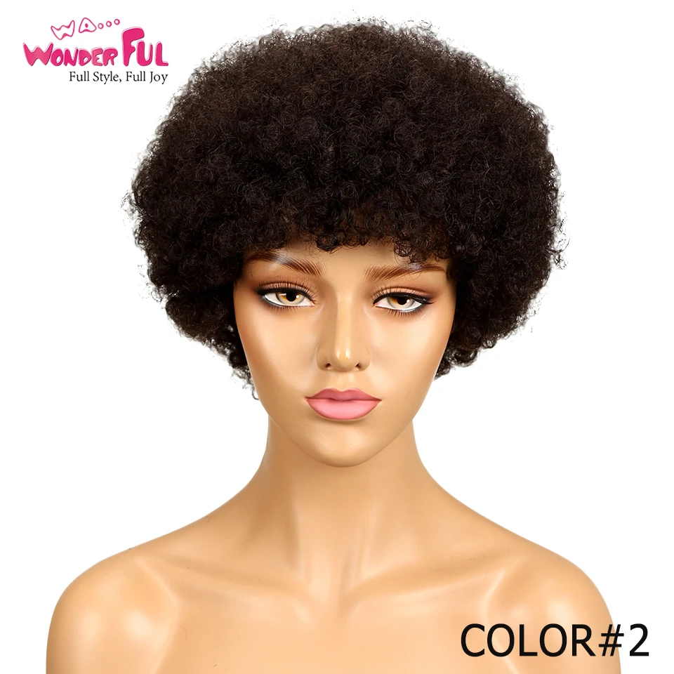 Wa...Wonderful Short Afro Kinky Curly Wig 100% Human Hair Kinky Curly Wigs For Black Women Dark Brown Red Wholesale Cheap