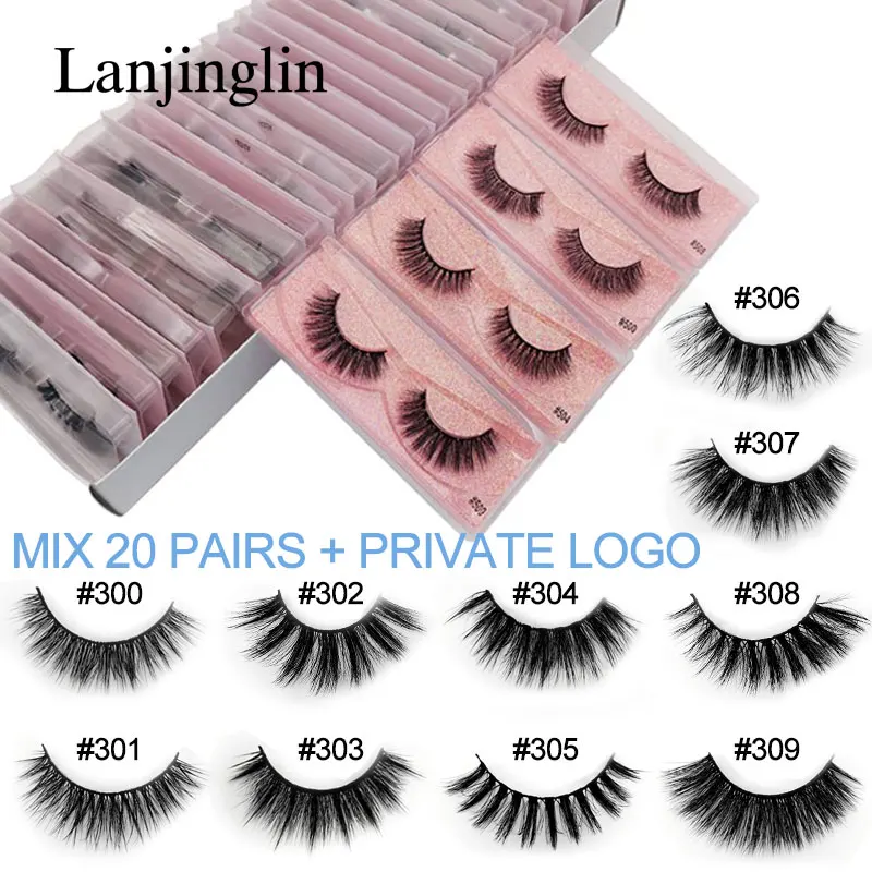 MIX20PAIRS WHIT LOGO 20 Вт, 30 Вт/40/50/100 пар объемные норковые ресницы натуральных длинных накладных ресниц 3d faux cils Косметика не тестировалось на наращивание ресниц - Цвет: MIX20PAIRS WHIT LOGO