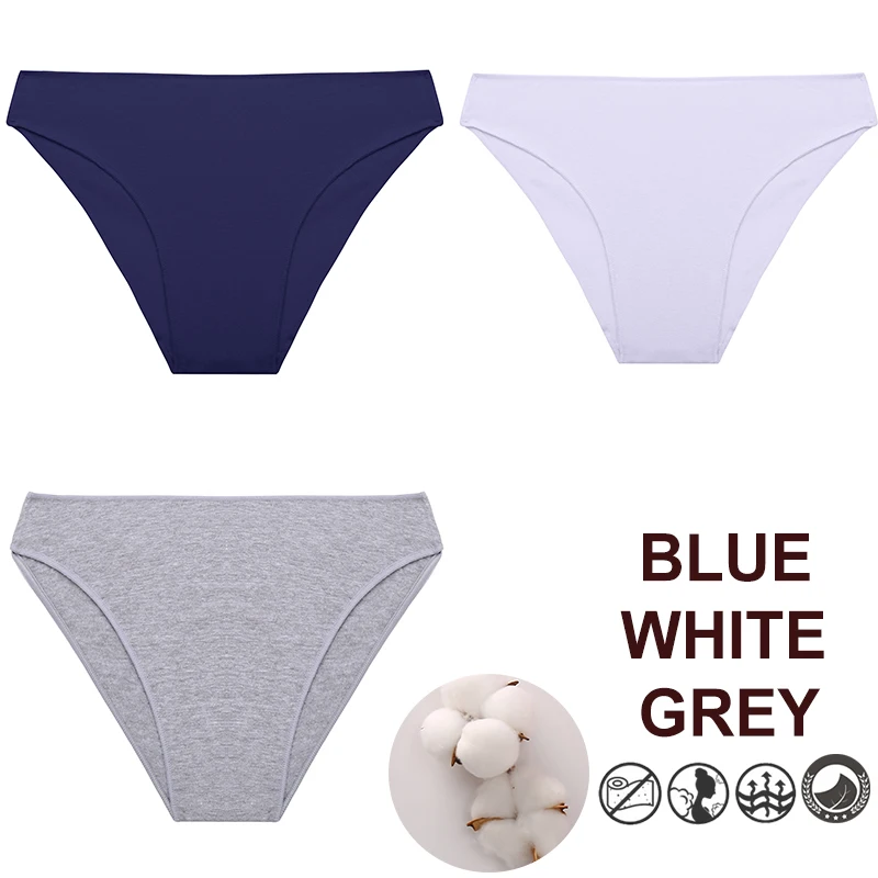 thumbnail image 1 of FINETOO-Conjunto de bragas de M-XXL para mujer, lencería de algodón, ropa interior Sexy, 7 colores sólidos, 3 unids/set, 1 of 5