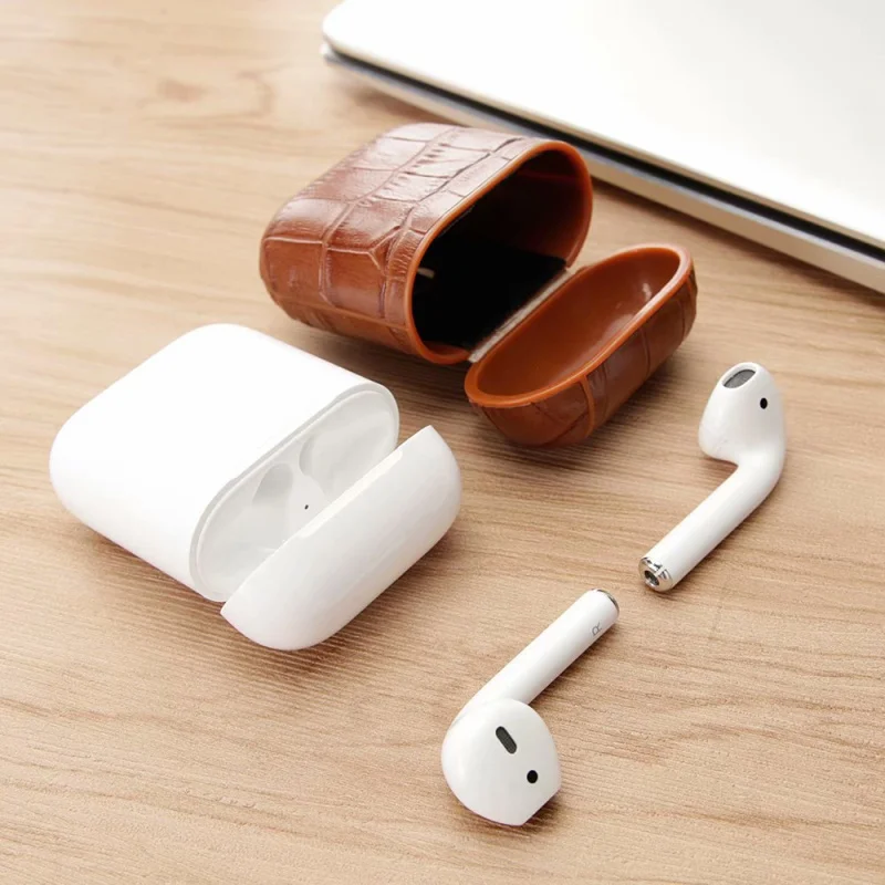 Genuine Leather Crocodile Pattern Headphone Boxes Hooks for Apple AirPods 1 2 Protective Bluetooth wireless Earphone Case