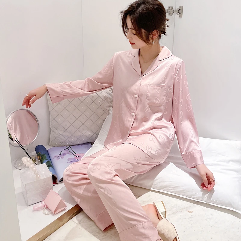 QWZNDZGR Fashion Silk Satin Couples Pajama Sets Men Women Long sleeve  Cardigan Sleepwear Nightwear Plus Size Home Clothes Suits Pijama 