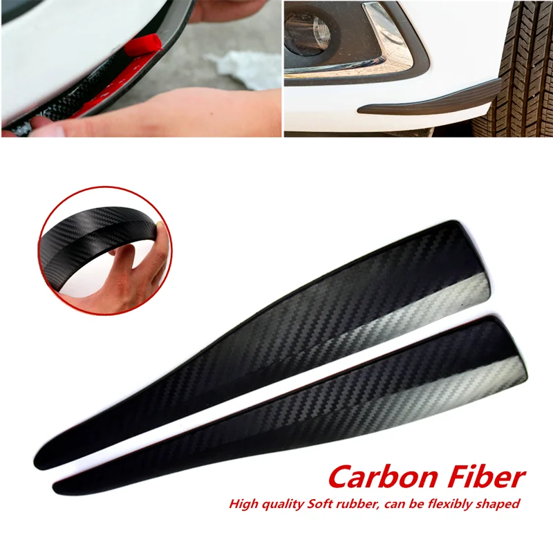

2pcs Carbon Fiber Car Tuning Sticker Protection Bumper Corner Lip Side Scratch Strap Guard Rubber Universal Car Accessories