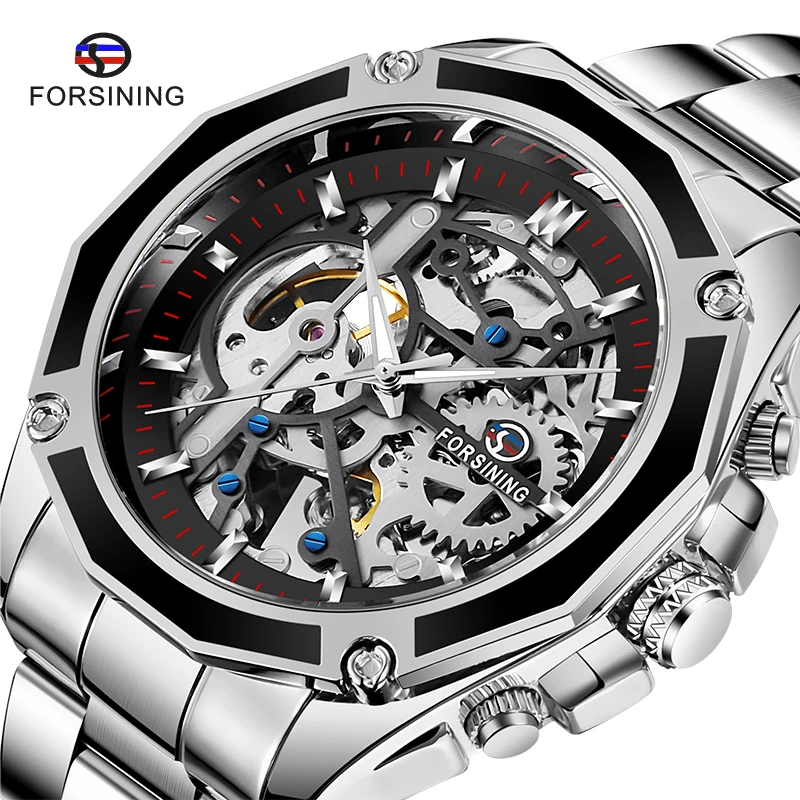 

FORSINING Fashion Design Skeleton Sport Mechanical Watch Luminous Hands Transparent Mesh Bracelet For Men