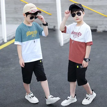 

Boy Clothing Sets Big Boys Summer Patchwork Clothes Outfit Kids Children Suit T-Shirts + Shorts 3 to 15 Years