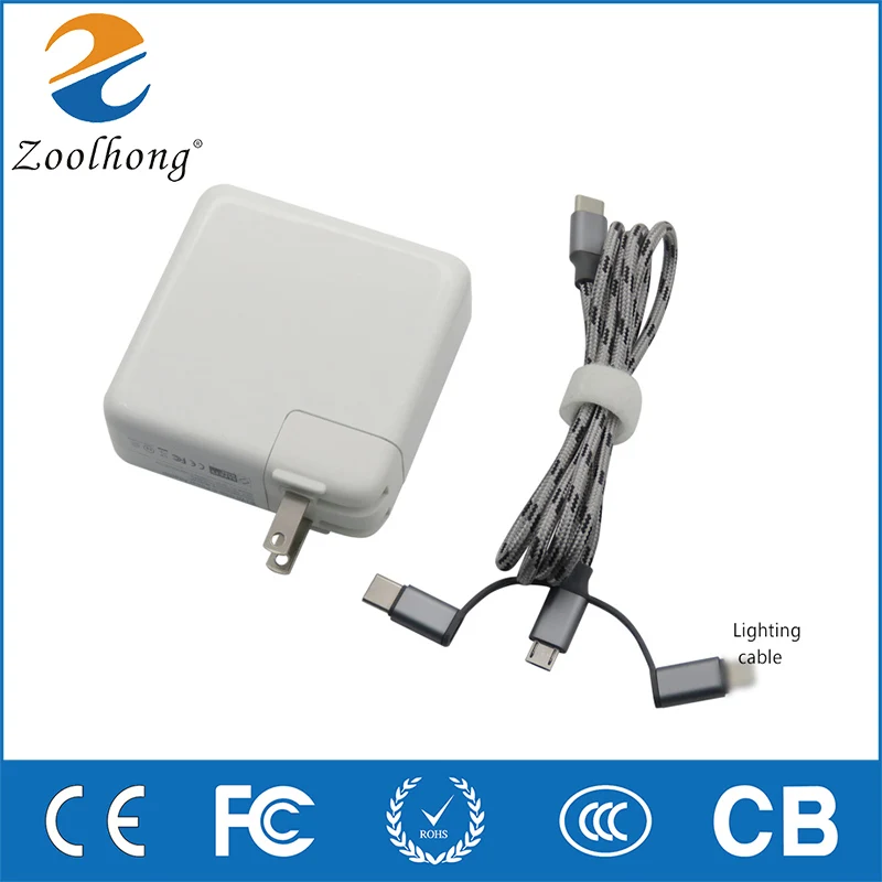 87 Вт USB-C мощность PD адаптер с бесплатным 3 в 1 кабель зарядного устройства для MacBook телефона Android и type C конвертировать в кабель type C