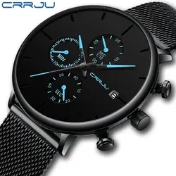 2019 CRRJU новый часы лучший бренд класса люкс для мужчин минималистский ежедневно платье черные часы синие руки достойный подарок для