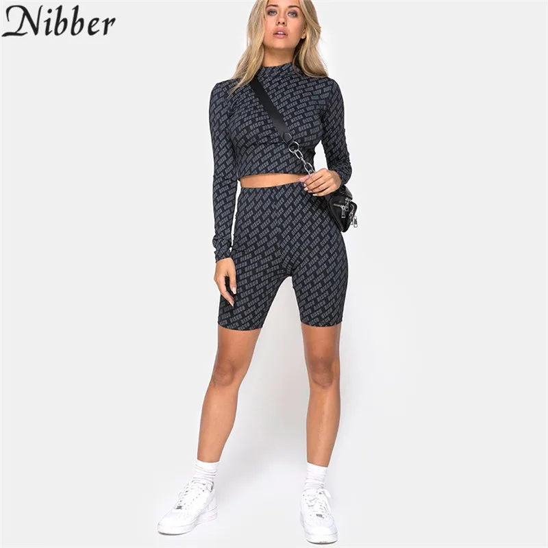 Nibber женский черный эластичный спортивный топ с принтом короткие леггинсы