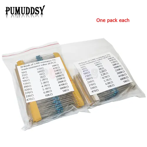 600pcs/set 30 Kinds 1/4W Resistance 1% Metal Film Resistor Pack Assorted Kit 1K 10K 100K 220ohm 1M Resistors 300pcs/set - Image 3