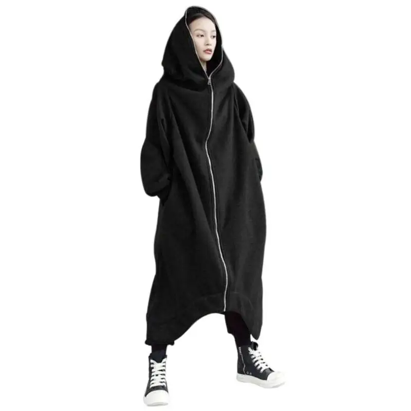 4XL осенне-зимняя Толстовка Пальто Женская модная повседневная длинная куртка на молнии с капюшоном длинное пальто на молнии флисовые толстовки Женская верхняя одежда