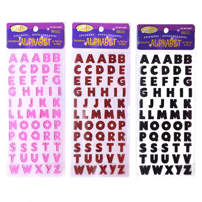 3Pcs/Lot Glitter Crystals Alphabet Letter Stickers DIY Handmade Scrapbooking Sticker Self Adhesive A-Z English Words Sticker 