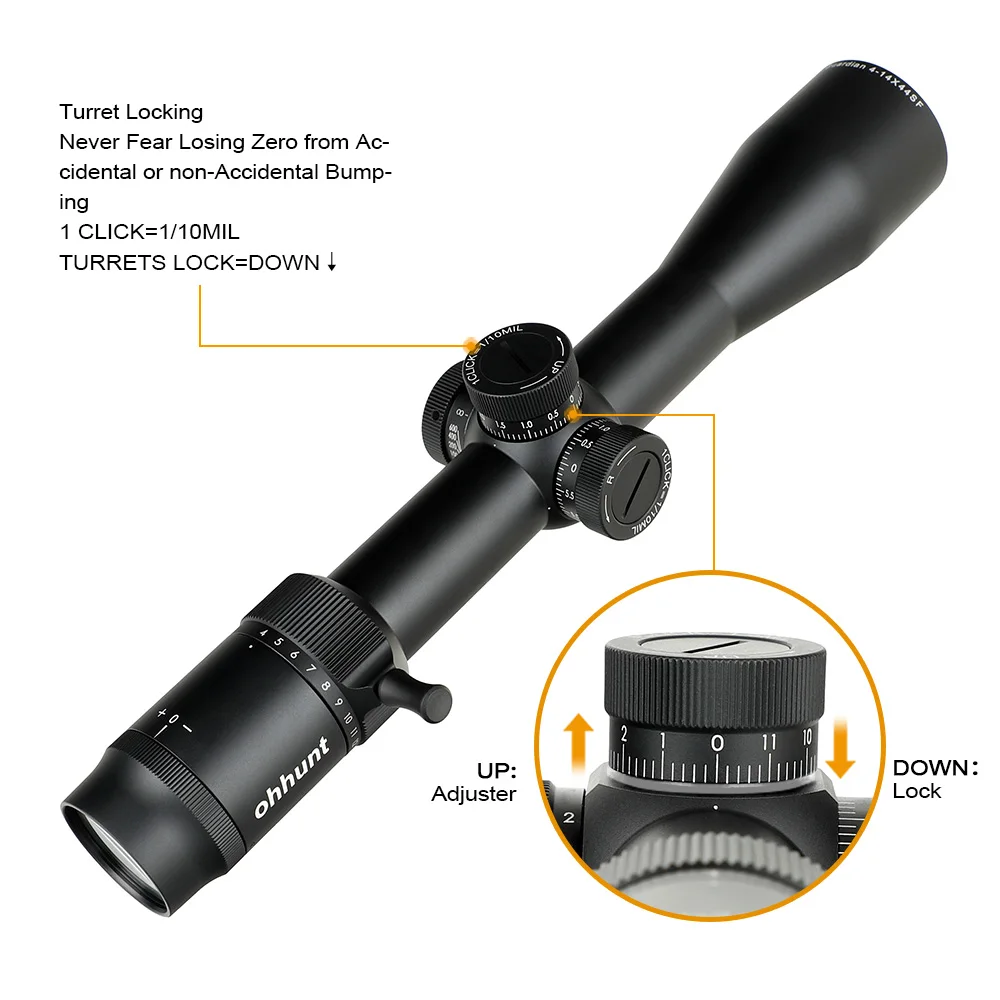 ohhunt Guardian 4-14X44 SF Huntings Scope Optics Sight 30mm Tube Side Parallax with Sunshade and Mount Rings