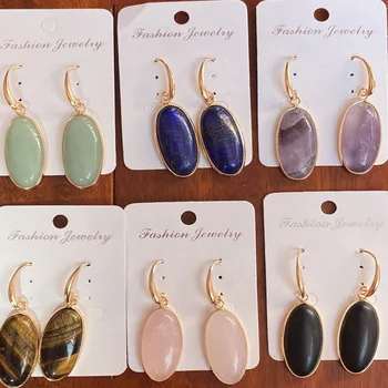 

Designer Earrings for Women Fashion Pink Green Aventurine Howlite Stone Earrings Jewelry Oval Shape Earrings