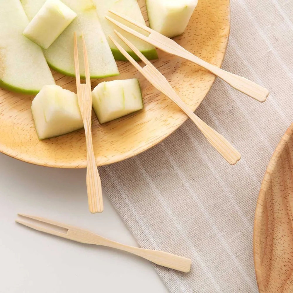 50Pcs Bamboo Food Picks Disposable 9cm Fruit Fork Cake Dessert Salad Sticks Party Supplies Cleanly Kichen Accessories