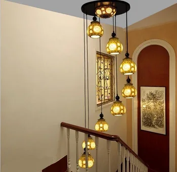 

Stairs lights Chinese style ceramic pendant lamp living room decorations lighting villa living room floor rotating pendant light