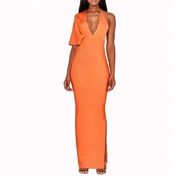 

LEGER BABE Autumn Maxi Dress Women Bandage Dress Sexy One Shoulder Halter Split Backless Dresses Lady Evening Party Vestidos