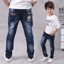 IENENS/Детские джинсы для мальчиков одежда для малышей Классические штаны детская джинсовая одежда повседневные длинные штаны с бантом для мальчиков От 5 до 13 лет