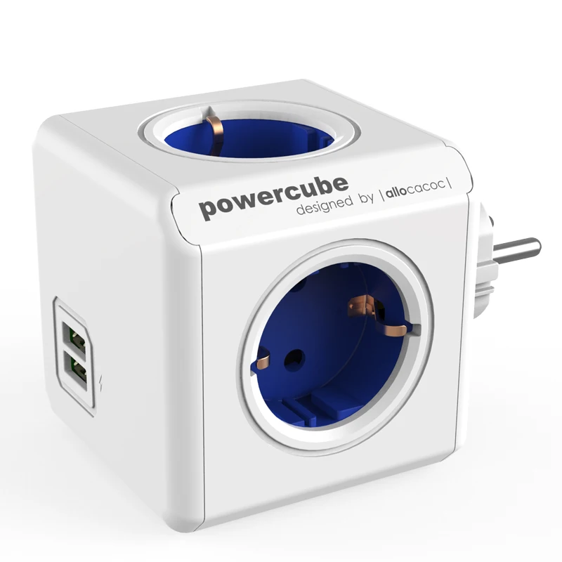 Allocacoc Powercube европейская вилка сетевой блок питания удлинитель электрический умная розетка тройник в розетку розетка с usbнесколько разъемов 2 USB порта адаптер 3680 Вт 250 В для смартфонов планшетов домашней за - Цвет: blue