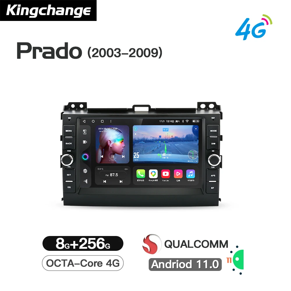 Автомагнитола Kingchange для Toyota Land Cruiser Prado 120 2003-2009 8 ядер дюймов Android 11 GPS-навигация