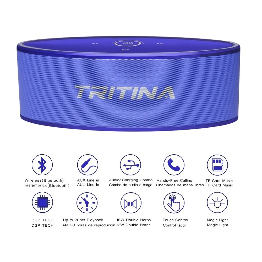 Tritina стерео Bluetooth динамик портативный 16 Вт мощность беспроводной Звук, сенсорный управление с микрофоном, поддержка TF карты, AUX IN