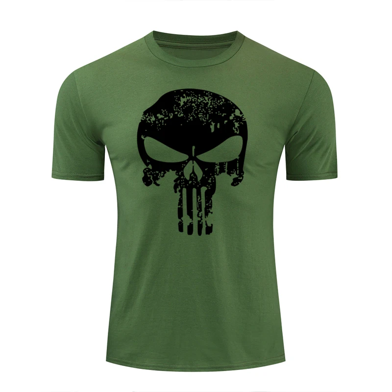 green skull black Новая футболка с черепом летняя смешной короткий рукав Футболка с принтом Мужская Каратель футболки с аниме рисунком Homme повседневные топы хлопок одежда - Цвет: green skull black