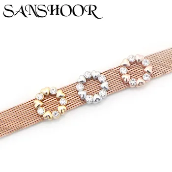 

SANSHOOR Jewelry Surrounded by love Slide Charms fit 10mm Stainless steel Mesh Bracelet accessories as woman best gift