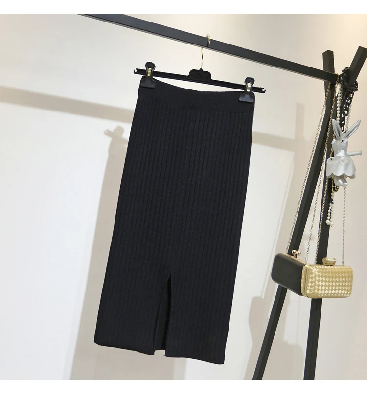 Black-70cm Genayooa, Высококачественная Женская юбка, Корейская однотонная Повседневная Женская юбка,, эластичная черная бандажная юбка, Осень-зима, новое поступление - Цвет: Black-70cm