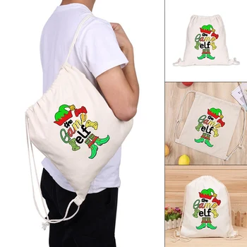 

2020 Christmas New Fashion Canvas Drawstring Bag cartoon prints Large Capacity tote bag Unisex Backpack School Bags Sac Femme