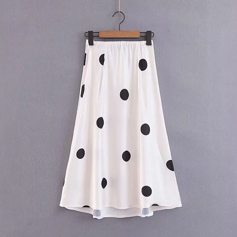 

Autumn New Style Smooth Imitated Silk Fabric Polka Dot Skirt Front Short Long Back Slim Fit Medium-length Dress Women's Fishtail