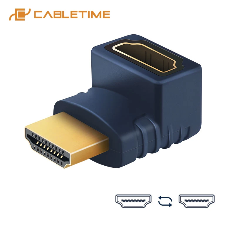 Cabletime HDMI конвертер 90/270 градусов штекер-HDMI гнездо адаптер удлинитель позолоченный