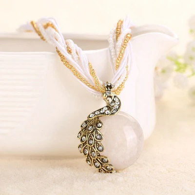 white necklace Ожерелье Павлин, натуральный камень, толстые витые бусины, цепочка, ожерелье, чокер, этнический, бохо, богемный стиль, массивные украшения - Окраска металла: white necklace