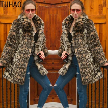 

TUHAO 2019 Woman Fashion Vintage High Waist Faux Fur Coat Winter Women's Leopard Fur Jacket Coats Retro Party Coat clothing WM54