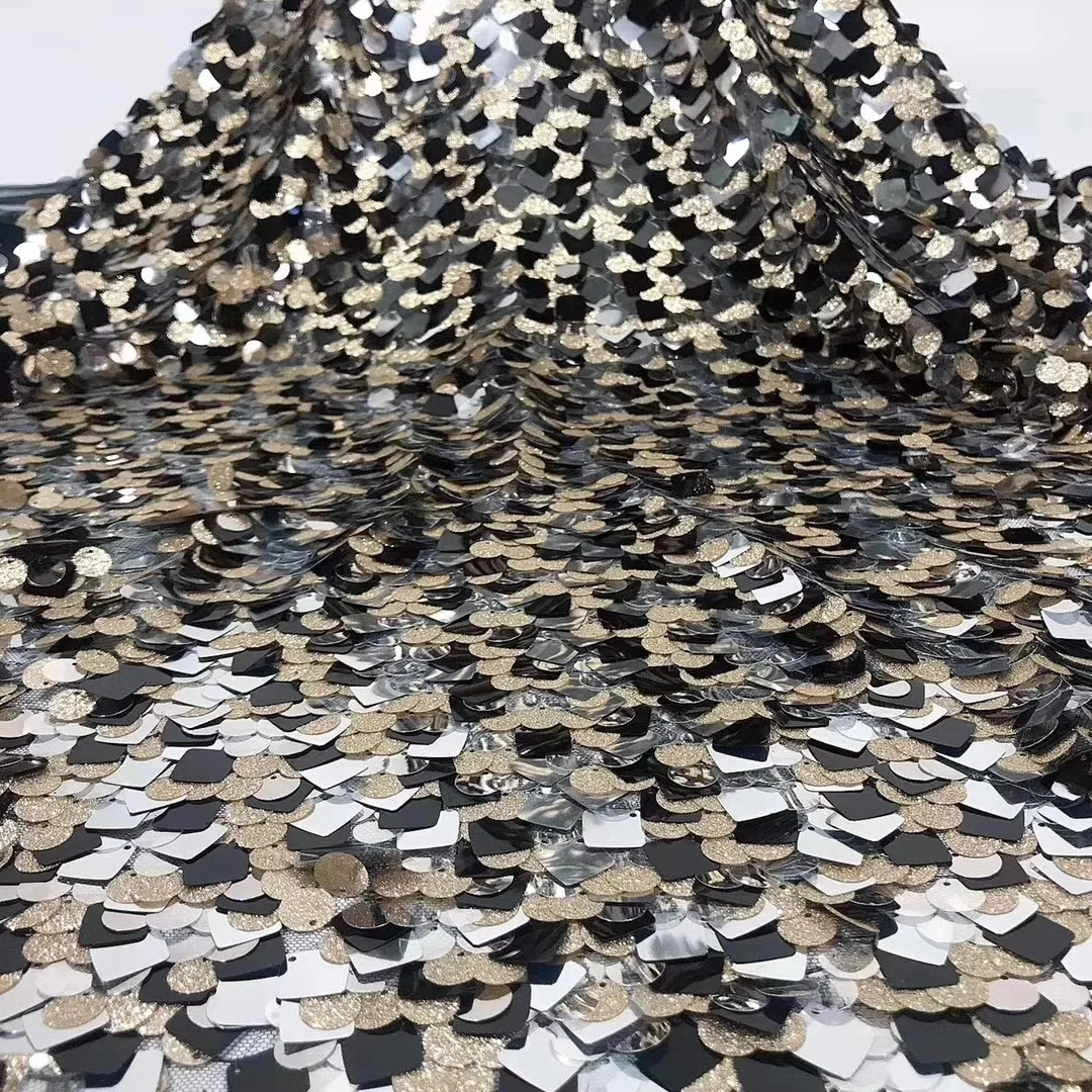 

2021 African High Quality Sequence French Nigerian Sequined Mesh Tulle Mesh Swiss Lace Fabric Dress D4219