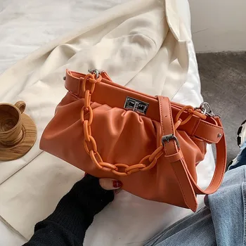

New Simple Female Shoulder Messenger Handbags Chain PU Leather Crossbody Bags for Women Solid Color Luxury Ladies' Travel Bags