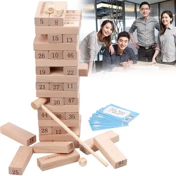 

54Pcs Wood Building Blocks Children Early Educational Stacking Blcok Parent-Child Interactive Party Table Games for Boys Girls