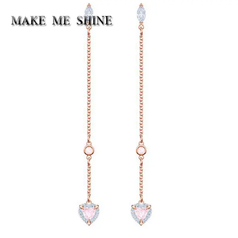 High Quality SWA Ladies Sweet love earrings Long earing pink fringed heart-shaped earings female Wedding Party Charm Gift |