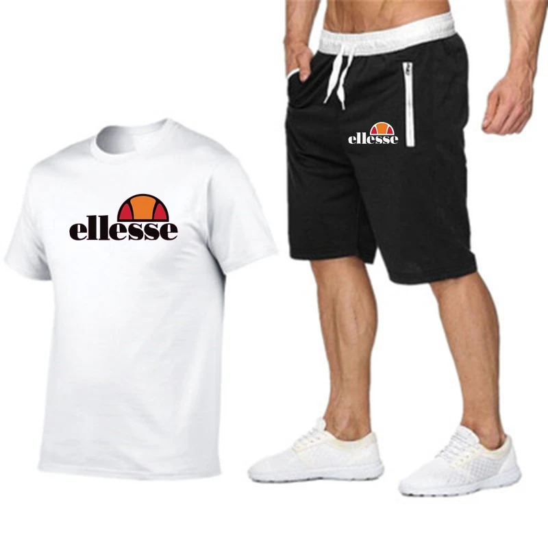 Venta caliente verano camiseta pantalones conjunto Casual de marca Fitness pantalones camiseta de Hip Hop de los hombres de la moda chándales
