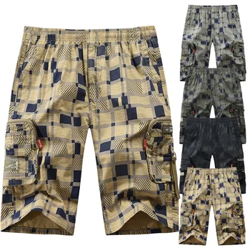 

Men's Beach Pants Men's Fifth Pants Men's Summer Overalls Men's Plaid Fifth Pants Fashion Drawstring Overalls