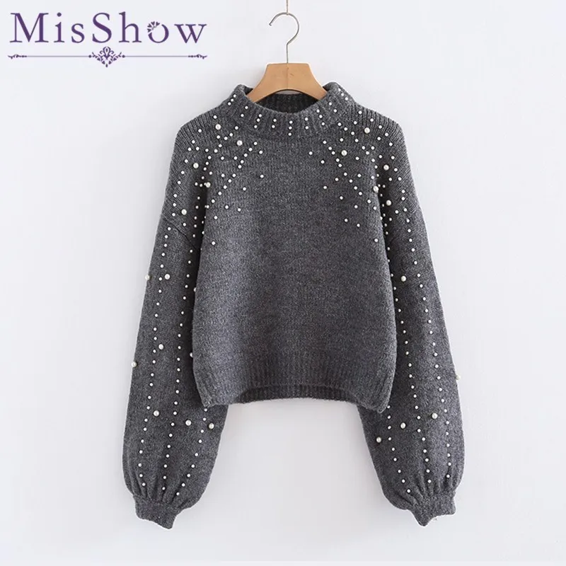 Wool flashlight sleeve sweater with round neck Angolan women's winter and long |