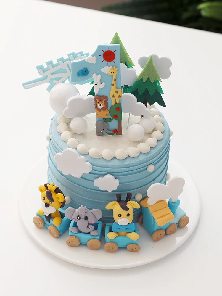 Animal Train 1 Cake Topper Kids 1st Birthday Party Decoration Boy Prince One Year Old First Birthday Cupcake Cake Toppers Cake Decorating Supplies Aliexpress