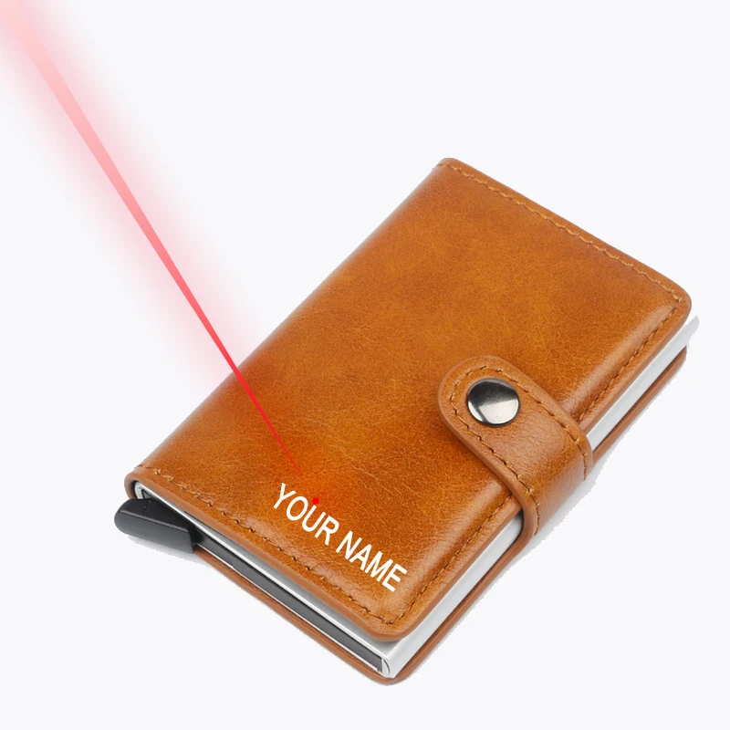 RFID индивидуальный держатель для карт Авто Коробка гравировка имя из искусственной кожи+ алюминиевый сплав чехол для денег